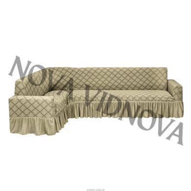 Жаккардовий чохол на кутовий диван з оборкою (Шампань)