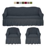 Чехол XXL BIG SIZE на диван и 2 кресла &mdash; Оборка (Графит-503) CH-D11-XXL-OB-G//4 фото