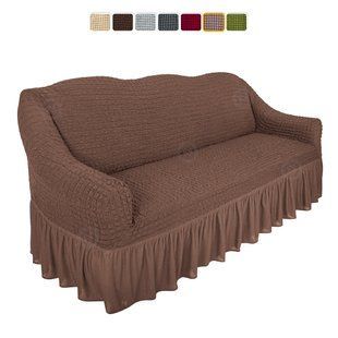 Чехол XXL BIG SIZE на диван &mdash; Оборка (Кофе с молоком) CH-D-OB-102-BR-XXL//4 фото