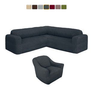 Натяжний чохол на кутовий диван та крісло (Графіт) CH-UG+1-305-G//4 фото