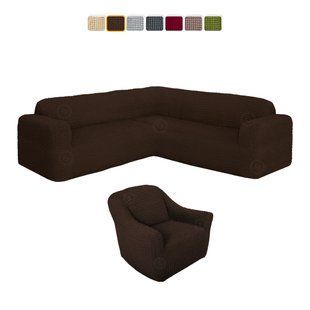 Натяжний чохол на кутовий диван та 1 крісло (Шоколад) CH-UG+1-305-DBR//4 фото