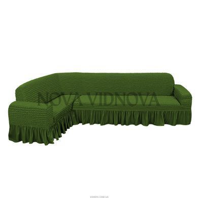 Чехол XXL BIG SIZE на угловой диван &mdash; Оборка (Зеленый) CH-UG-OB-108-XXL-Green//4 фото